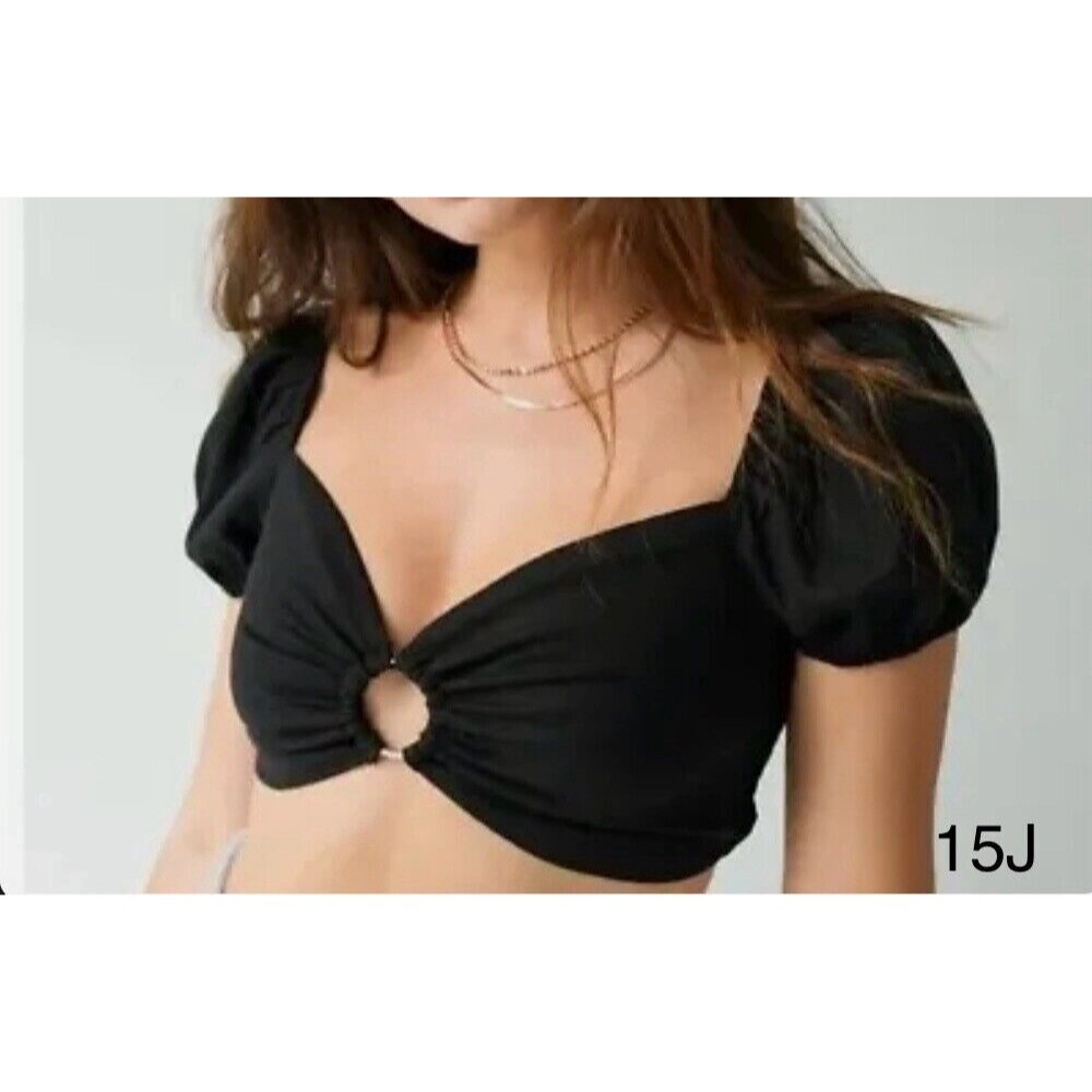 NWT Women Elodie O-Ring Black Crop Top‎ Summer Wear, Size Large